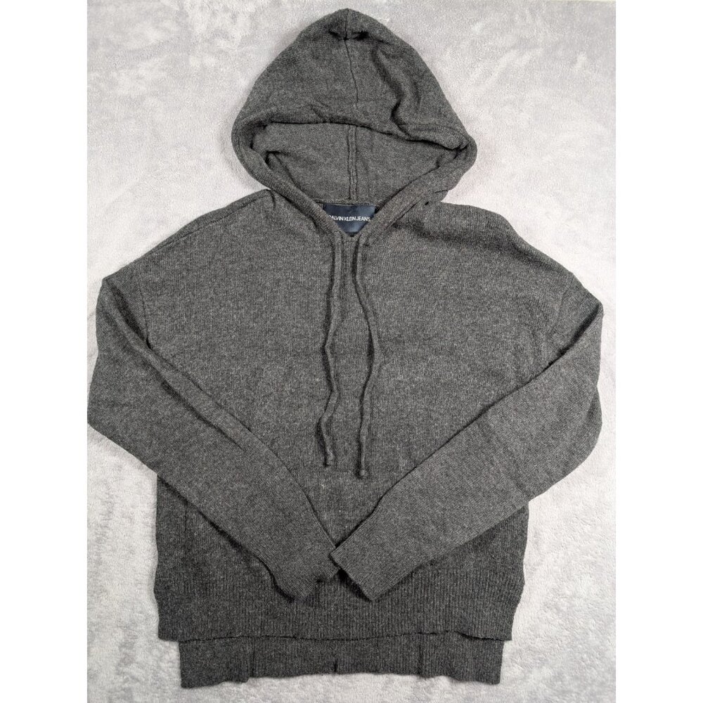 Calvin Klein Jeans Wool Sweater Hoodie Womens Size Large Black Lounge Comfy